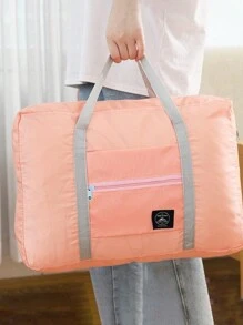 1pc Letter Patch Decor Foldable Storage Bag, Modern Polyester Travel Storage Bag For Home - Pink - View 2