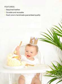 1頂1歲生日聚會皇冠,1歲生日派對帽子,可調節和重複使用,兒童生日快樂皇冠,派對照片道具,生日派對裝飾(白色)