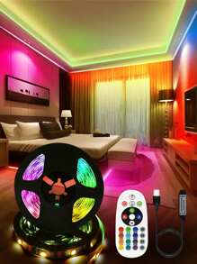 Rgb Led燈條,家庭環境裝飾燈,遙控智能led燈條,適用於電視背景照明和客廳裝飾,有1/2/3/5/10公尺可選,30/60/90/150顆led燈珠可選 - 黑色 - 查看 1