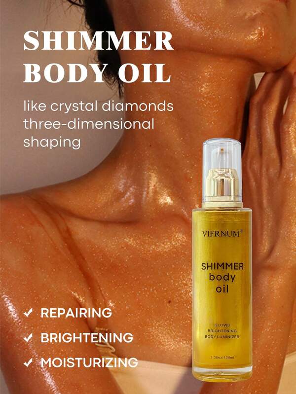 1pc 100ml Shimmer Body Oil Metallic Gold Instant Glow&Enhanced Skin Texture&Subtle Highlighting