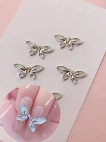 1袋10入組半蝴蝶翅膀組合金屬鑽石美甲配件