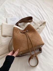 1 件装毛绒单肩女包绒面水桶包大容量时尚斜挎包