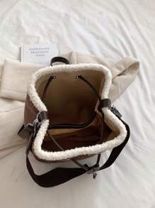 1 件装毛绒单肩女包绒面水桶包大容量时尚斜挎包