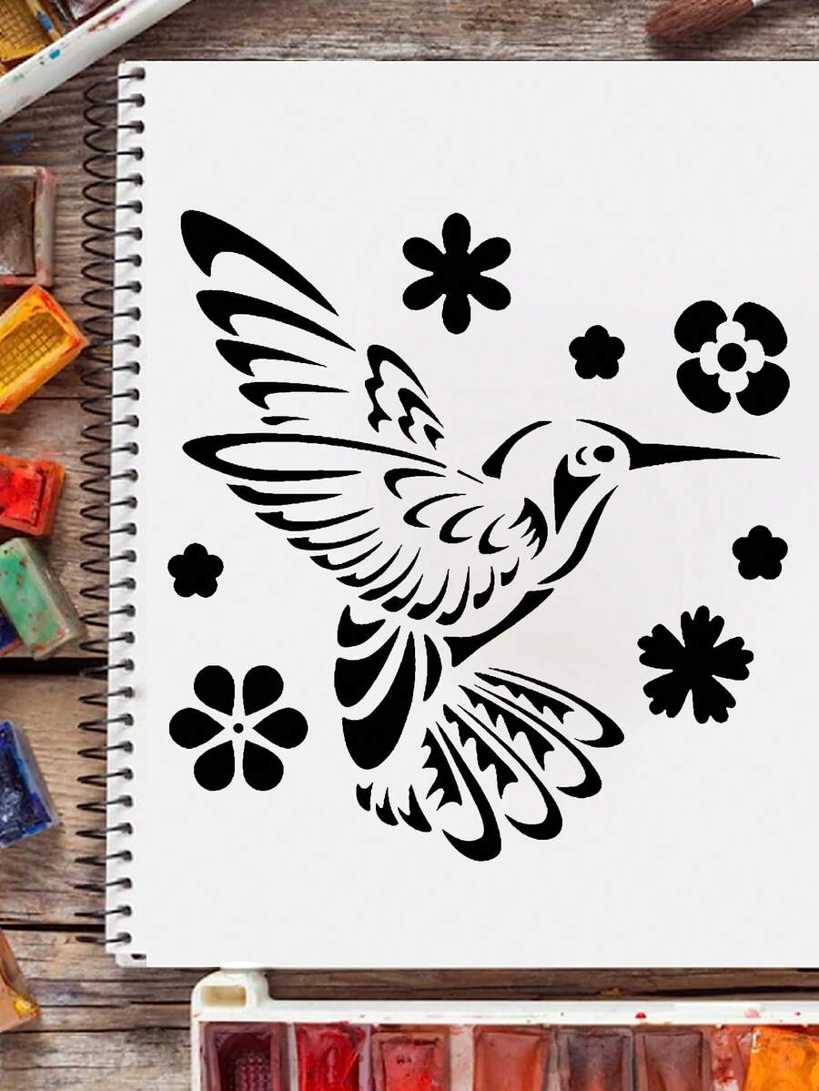 1 件可重复使用的塑料绘画模板，带有鸟类图案，适合儿童、绘画/涂鸦/墙绘/纹身/装饰图案模板、带宠物塑料材料的蛋糕装饰模板、装饰镂空模板，可用于多种用途，如绘画、装饰、婚礼蛋糕和饼干装饰、喷漆、模版印刷、墙绘、纹身 - 白色 - 查看 1