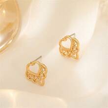 1對時尚空心愛心造型耳環,搭配復古時尚設計合金幾何心形耳環,小巧耳環,適用於日常旅行佩戴