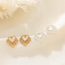 1對時尚空心愛心造型耳環,搭配復古時尚設計合金幾何心形耳環,小巧耳環,適用於日常旅行佩戴