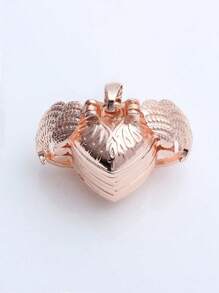 1Pc Vintage Folding Photo Frame Keychain Couple Memorial Jewelry Hollow Wings Openable Multi-Layer Photo Box Memories Pendant Collarbone Chain Necklace Ornaments, Home Room Decoration, Holiday Accessories, Birthday Party Supplies Gifts, Mother's Day Gifts(Rose Gold) - Pink - View 6