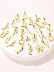 1入時尚18k鍍金不鏽鋼英文字母吊墜繩鏈項鍊,男女皆宜的派對或日常佩戴字母吊墜扭繩鏈項鍊 - 金色 - 查看 12