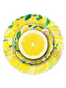 50pcs Lemon Fruit Stickers, Waterproof Luggage Skateboard Computer Tablet Cartoon Decorative Stickers - Yellow - View 3