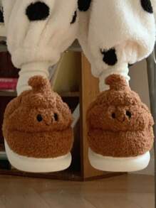 Creative Funny Slippers For Winter, Men And Women's Warm Home Soft Bottom Plush Slippers, Comfortable Couples Fluffy Flat Shoes - Brown - View 2