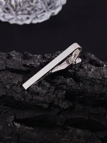 1入組銀色素面時尚領帶夾2.17英寸,適合正式和日常穿著 - 銀色 - 查看 1