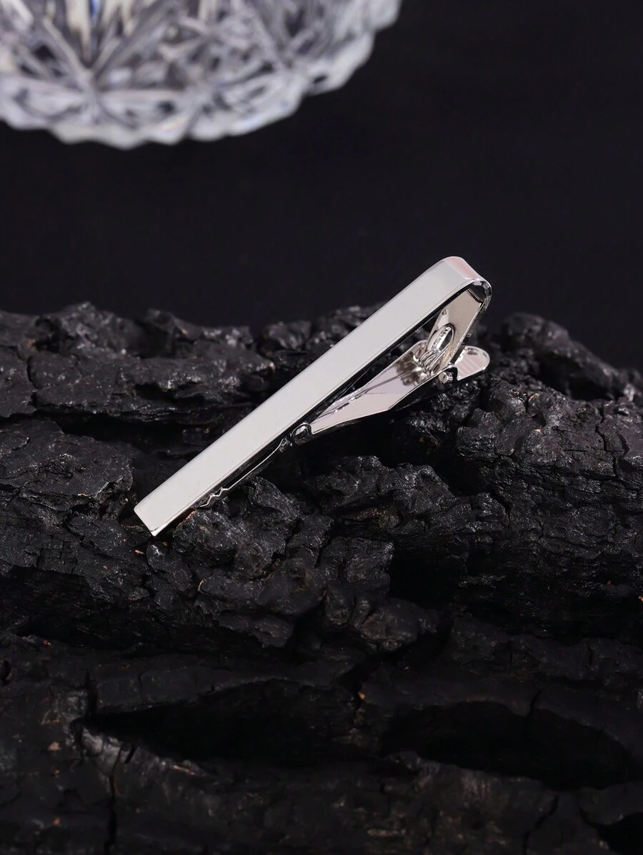 1入組銀色素面時尚領帶夾2.17英寸,適合正式和日常穿著 - 銀色 - 查看 1