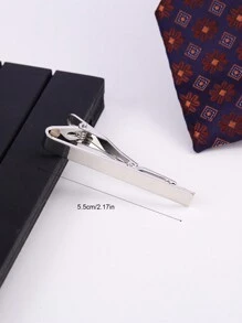 1入組銀色素面時尚領帶夾2.17英寸,適合正式和日常穿著 - 銀色 - 查看 3