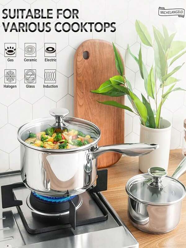 MICHELANGELO Stainless Steel Saucepan Set With Lids 1QT & 2QT & 3QT