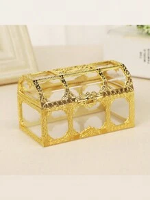 1pc Creative Diamond Shaped Jewelry Storage Box, Suitable For Earrings, Necklaces, Rings, Hair Accessories Storage - Gold - View 1