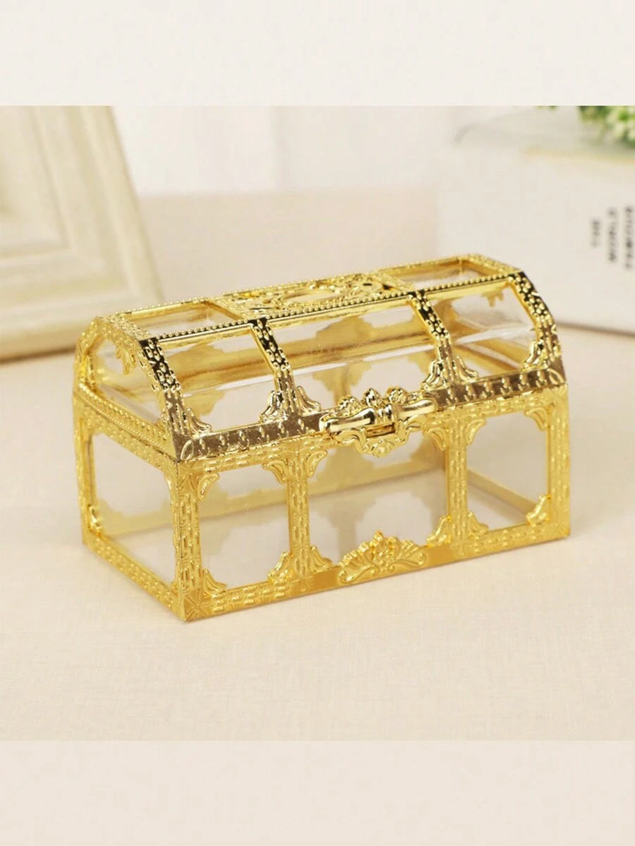 1pc Creative Diamond Shaped Jewelry Storage Box, Suitable For Earrings, Necklaces, Rings, Hair Accessories Storage - Gold - View 1