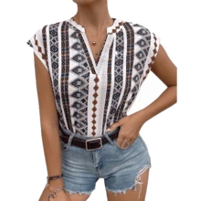 Blusas Para Dama Scote En V Con Estampa Geométrica Para - Blanco - Ver 2