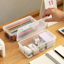 Transparent Simple Pencil Case Stackable High Capacity Student Stationery Box Multifunctional Sketch Art Brush Organizer - Apricot - View 5