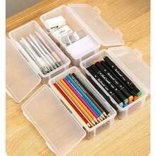 Transparent Simple Pencil Case Stackable High Capacity Student Stationery Box Multifunctional Sketch Art Brush Organizer - Apricot - View 9