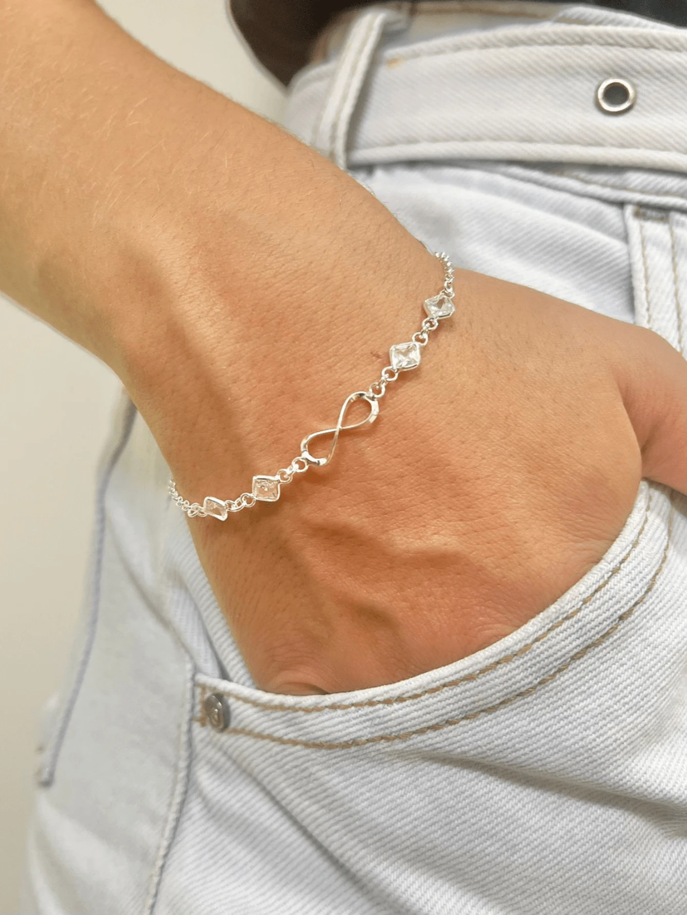Pulseira Zirconia Infinito Prata 925 Legitima - Infinito - Visão 1