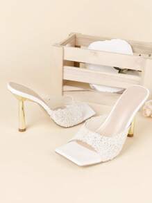 Fashionable High Heel Women's Sandals With Sparkly Rhinestones - White - View 6
