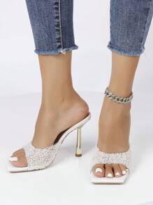 Fashionable High Heel Women's Sandals With Sparkly Rhinestones - White - View 3