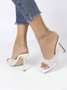 Fashionable High Heel Women's Sandals With Sparkly Rhinestones - White - View 4