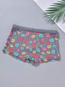 1pc Men's Lips & Letter Printed Boxer Briefs - Multicolor - View 2
