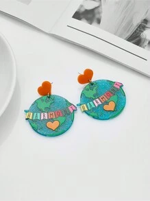 1對3d印刷亞克力地球和字母裝飾耳環 - 彩色 - 查看 3