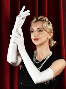 1 对女士 20 世纪 80 年代单身派对复古晚礼服长手套，适合赛马节、圣诞节、威尼斯狂欢节、夜总会、20 年代复古配饰套装，适合主题派对、角色扮演、婚礼 - 米色 - 查看 2