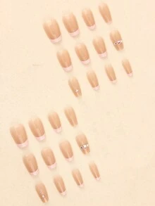 24 Piezas/set Uñas Postizas 3d En Forma De Ataúd Metálicas Con Patrón Romántico De La Ciudad, Incluye Gel Y Lima De Uñas, Perfectas Para Ocasiones Formales - Multicolor - Ver 3