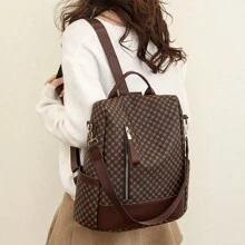 Fashion Printed Women Backpack With Large Capacity, Lightweight, Versatile Crossbody Bag - Brown - View 7