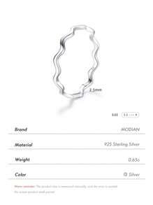 MODIAN 925 純銀線條波浪時尚細指環簡約可堆疊精緻女式女孩派對珠寶禮物 - 銀色 - 查看 3