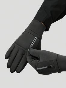 1對男士黑色尼龍混紡防滑暖手套,適用於戶外騎行 - 黑色 - 查看 6