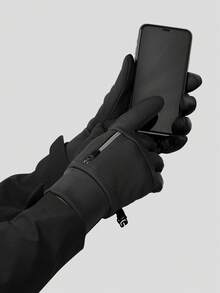 1對男士黑色尼龍混紡防滑暖手套,適用於戶外騎行 - 黑色 - 查看 4