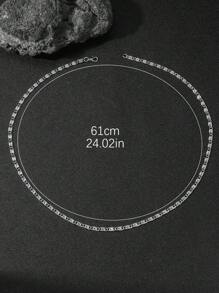 1pc Men's Stainless Steel Handmade Flat Link Chain Necklace, Simple & Versatile Accessory, Gift For Guys - Silver - View 3