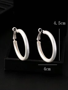 歐美風磨砂圈耳環,適合日常佩戴 - 銀色 - 查看 5