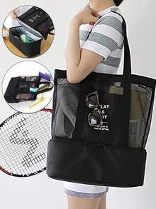 保溫袋手提午餐袋實用肩背袋冷藏保鮮野餐袋網眼沙灘手提袋食品飲料收納假期公園運動旅行戶外夏季攜帶便攜式野餐保溫冷藏袋辦公午餐零食袋