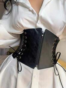 1入女士寬腰帶,時尚復古彈性腰帶,適用於連衣裙的裝飾性拉鍊拼接設計寬皮帶