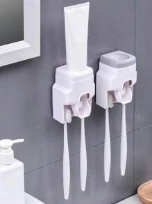Wall-mounted Automatic Toothpaste Dispenser, Toothbrush Hanger - White - View 3