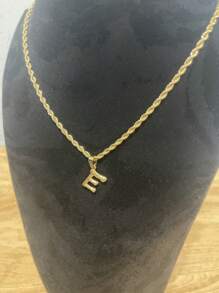 1入時尚18k鍍金不鏽鋼英文字母吊墜繩鏈項鍊,男女皆宜的派對或日常佩戴字母吊墜扭繩鏈項鍊 - 金色 - 查看 35