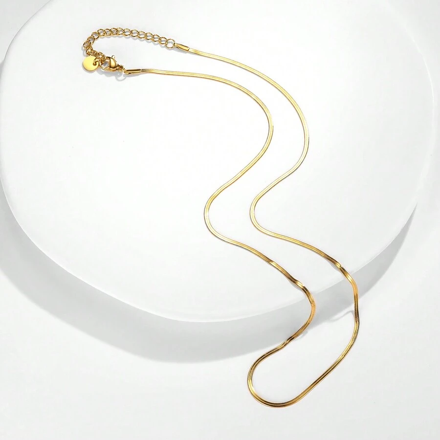 VOLUKA 女士高光澤不鏽鋼項鍊,精緻的魚骨紋頸圈項鍊,纖細的粗蛇鏈項鍊珠寶(18英寸+2英寸延長鍊)