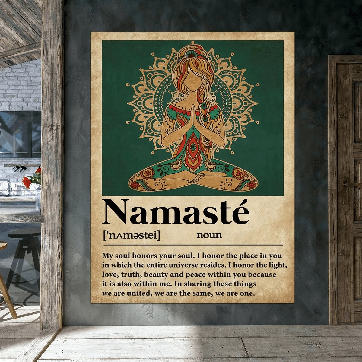 1 张瑜伽女孩海报 - 适合家庭和房间装饰的复古墙壁艺术 - 灵魂相连的灵感信息，无框帆布印刷，房间海报，家居装饰，复古房间装饰美学，乡村风格墙壁装饰，浴室厨房客厅卧室办公室装饰 - 彩色 - 查看 1