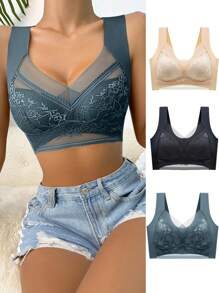 3pcs/set Women's Thin Beauty Back Bra With Push-up & Seamless Design And Sports Vest, Collecting Side Chest, With Chest Pad