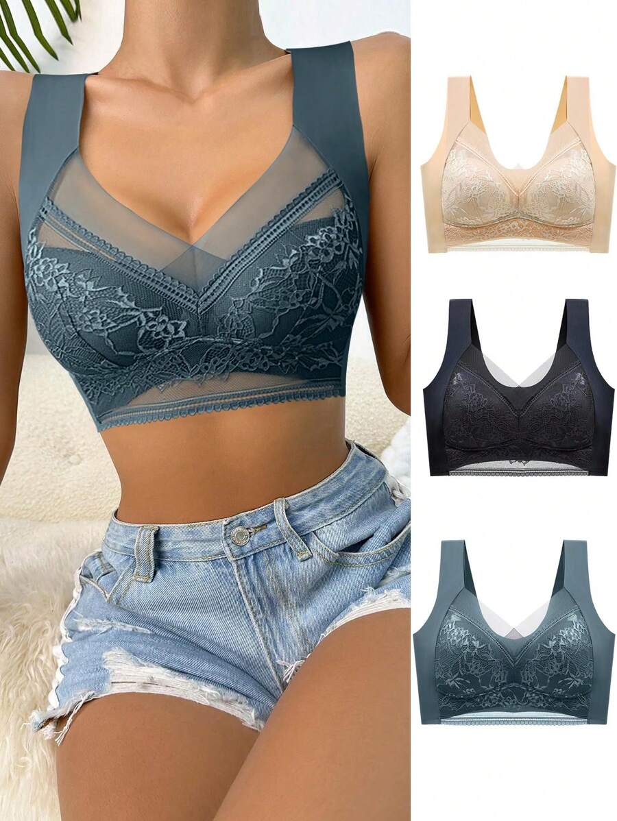 3pcs/set Women's Thin Beauty Back Bra With Push-up & Seamless Design And Sports Vest, Collecting Side Chest, With Chest Pad