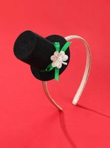 1個女孩黑色高頂帽,綠色蝴蝶結裝飾,可愛的頭箍,適合日常穿著、派對、禮物 - 彩色 - 查看 2
