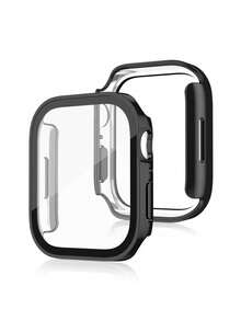 2pcs Waterproof Full Coverage Straight Edge Compatible With Apple Watch Case Compatible With Apple Watch Series 7/8 (Case Only) - Black - View 2