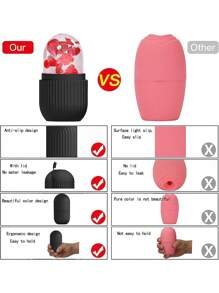 冰面滚轮，面部和眼部冰滚轮，防漏硅胶立方体，可重复使用面部按摩器，面部冰模，面部按摩器，面部美容冰滚轮，护肤工具（黑色） - 黑色 - 查看 8