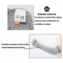 Guantes Anticorte Nivel 5 Industrial Trabajo Rudo Resistente - Gris - Ver 8