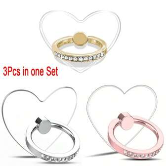 3Pcs In 1 Set Transparent Clear Cell Phone Ring Grip Holder Compatible With IPhone Compatible With Samsung Galaxy Mobile Phones, Finger Ring Holder For Smartphones Tablets Cases Compatible With IPhone, Android Phone, Gift For Birthday, Family, Friends Phone Grip, Phone Accessories